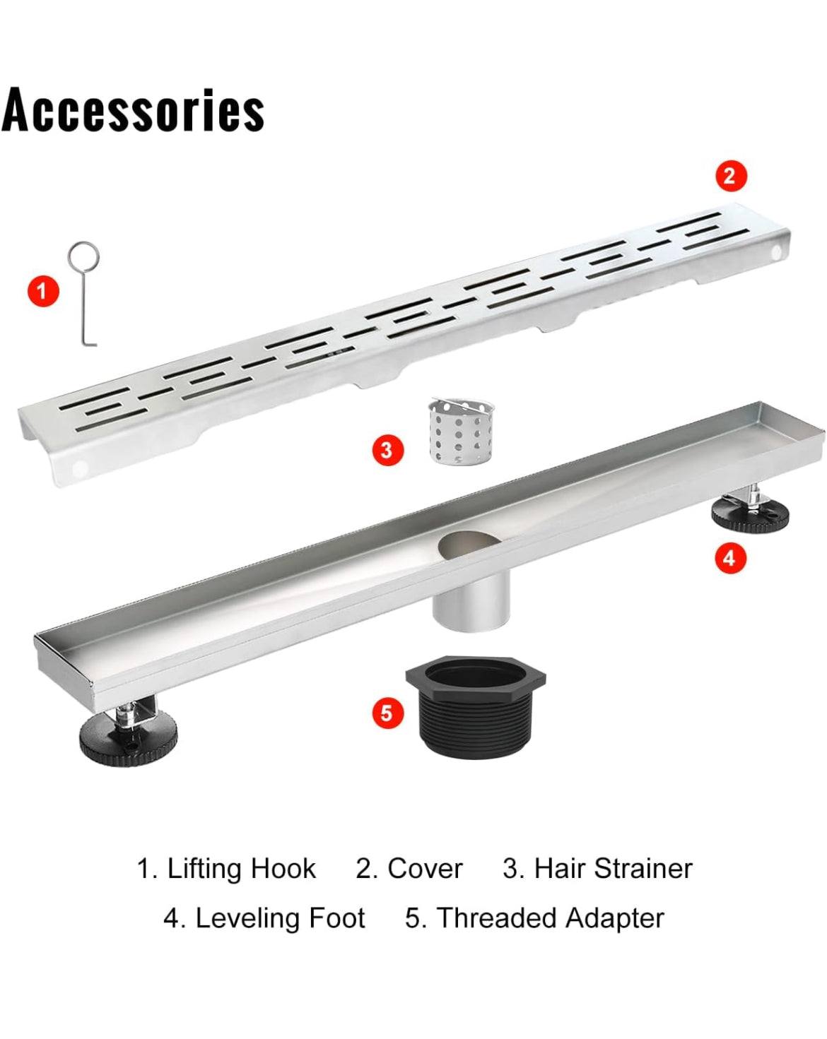 SaniteModar Linear Shower Drain, High Flow Rate Removable Grate Shower Drain 32 inch,Brushed 304 Stainless Steel Linear Drain with Hair Strainer,