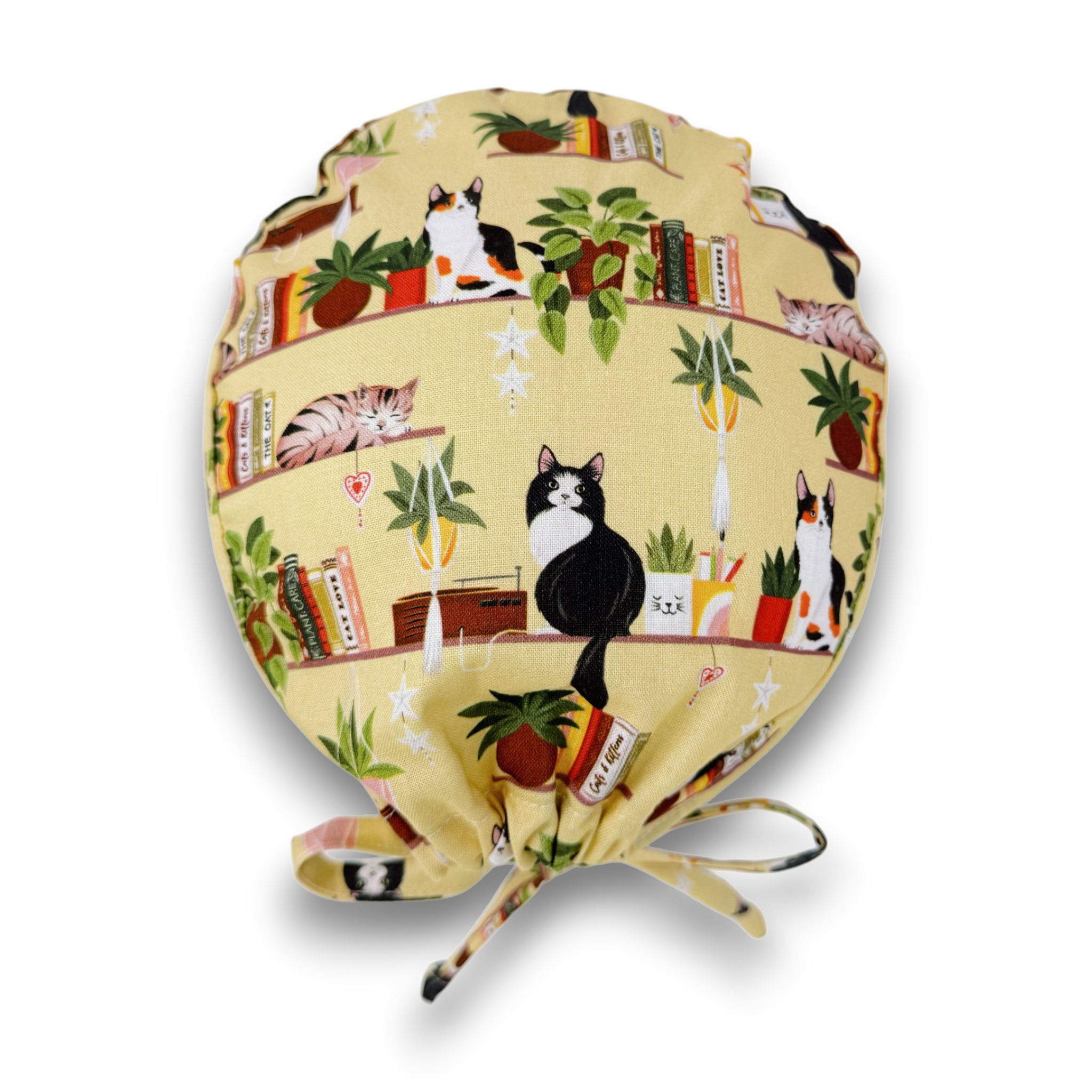 Surgical scrub cap for men. Cats & Plants skull tie-back style scrub cap by Paradise Caps.