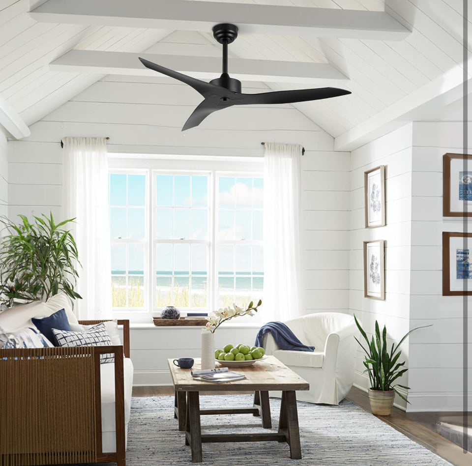 JONATHAN Y JYL9715A Aldrin 50" Mobile-App/Remote-Controlled, 6-Speed Razor Ceiling Fan, Modern, Contemporary, Minimalist, Industrial, Coastal for Bedr