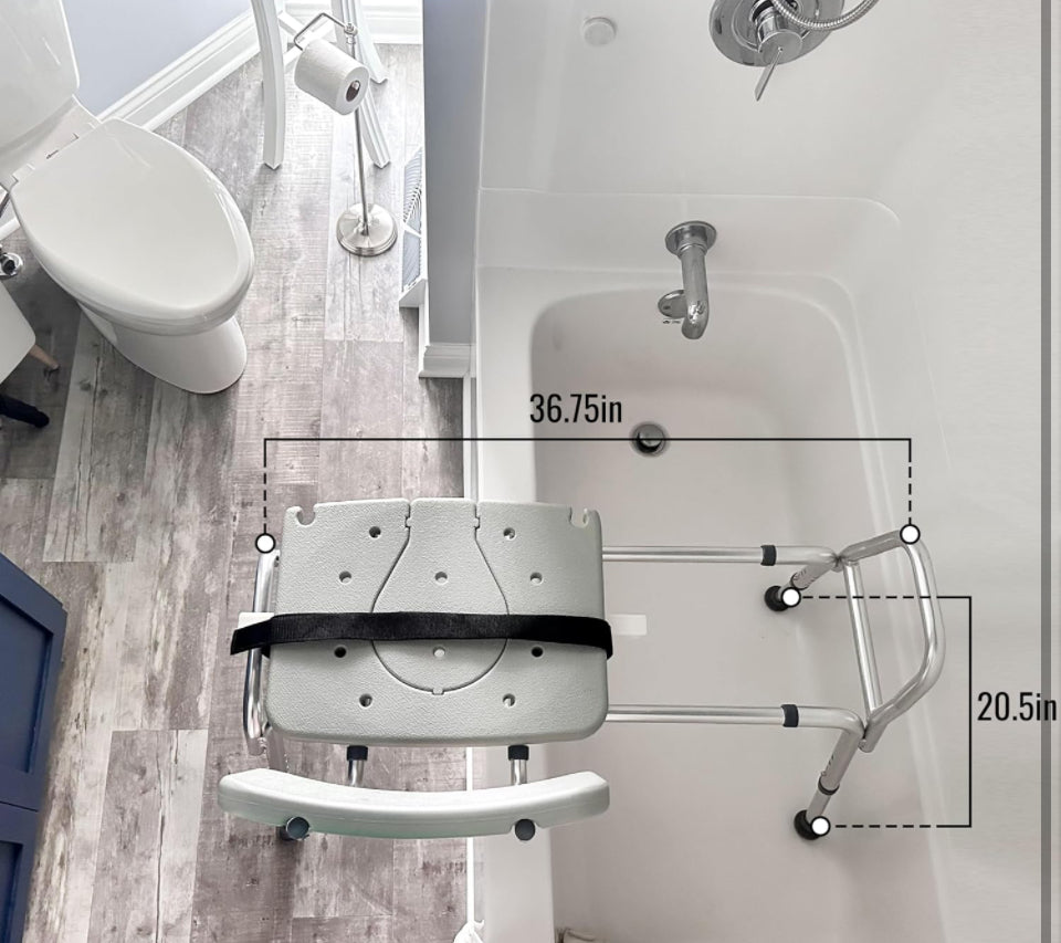 DMI Tub Transfer Bench and Shower Chair with Non Slip Aluminum Body, FSA Eligible, Adjustable Seat Height and Cut Out Access, Holds Weight up to 400 L