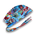 Men's surgical scrub cap. Route 66 Retro Diner satin lined option skull tie-back style scrub hat by Paradise Caps.