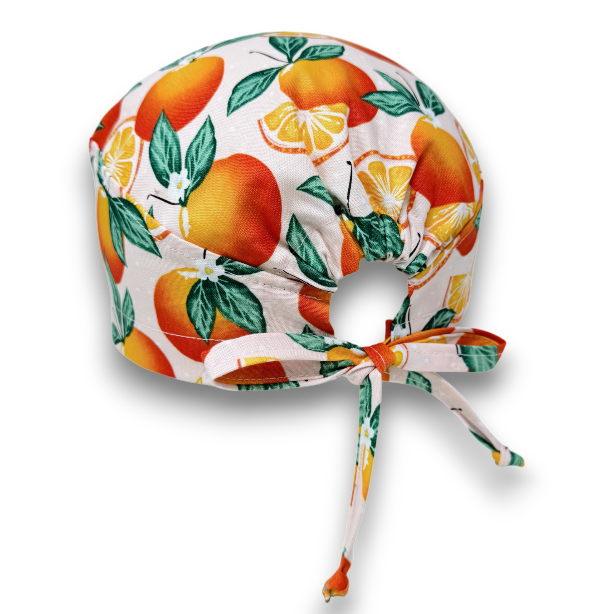 Orange Skull tie-back style surgical scrub cap for men by Paradise Caps.