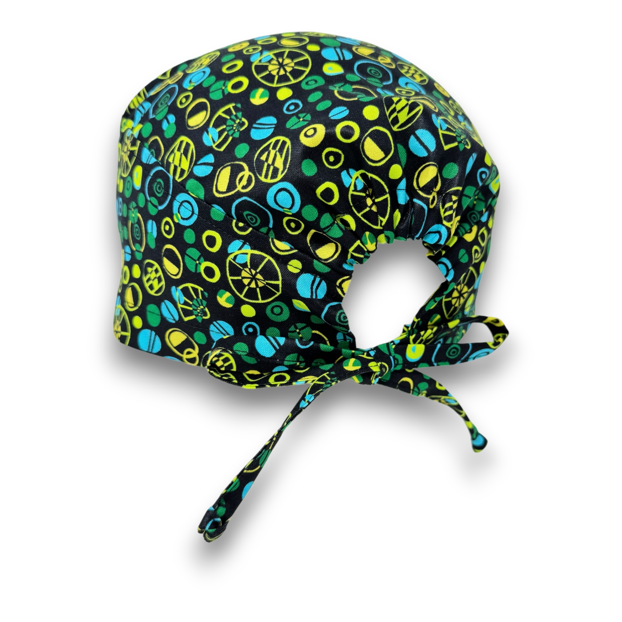 Circle Pattern Skull tie-back style surgical scrub cap for men by Paradise Caps.