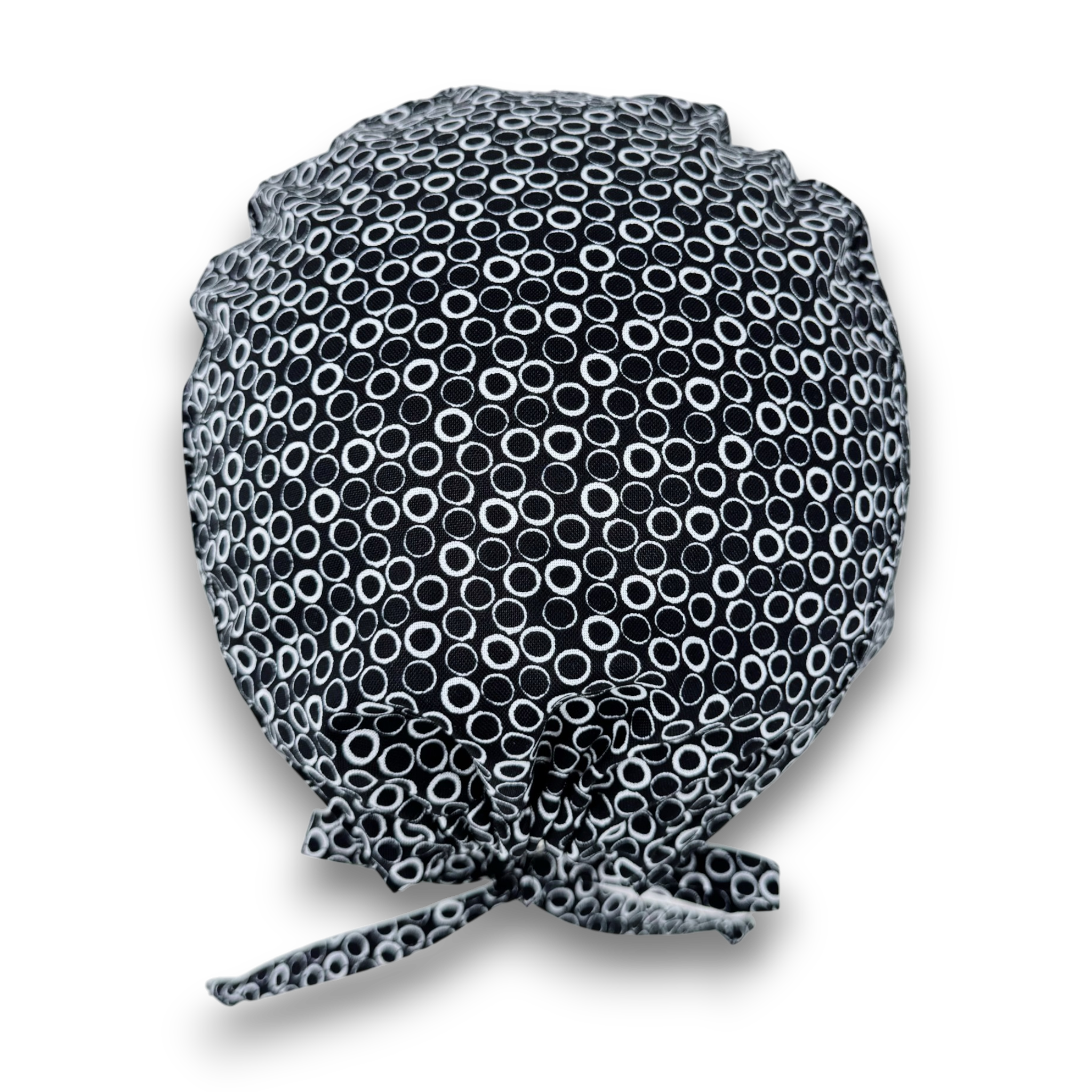Black Circle Skull tie-back style surgical scrub cap for men by Paradise Caps.