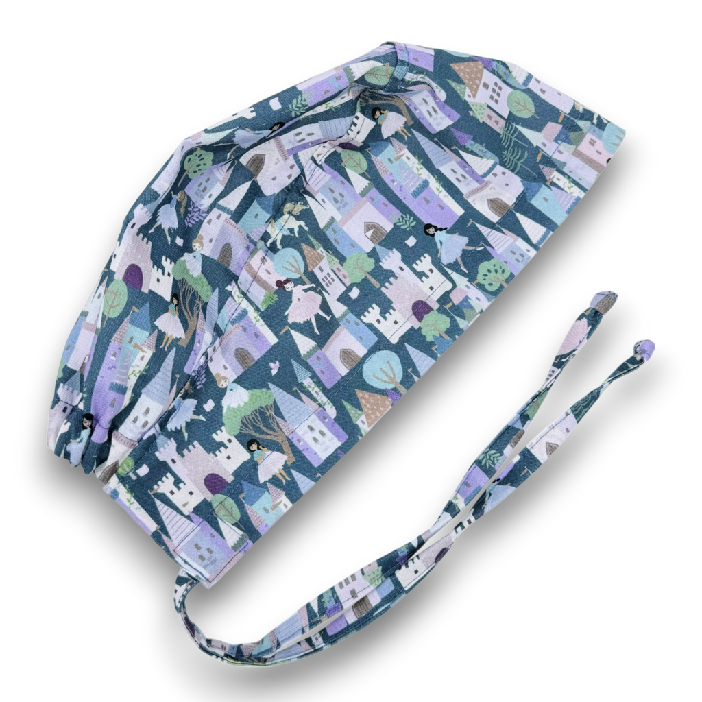 Castle Skull tie-back style surgical scrub cap by Paradise Caps.