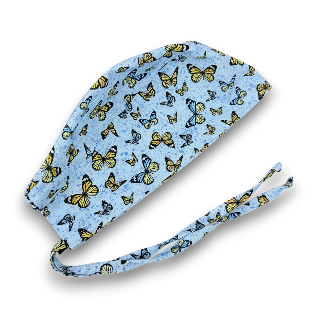 Butterfly Skull tie-back style surgical scrub cap for men by Paradise Caps.
