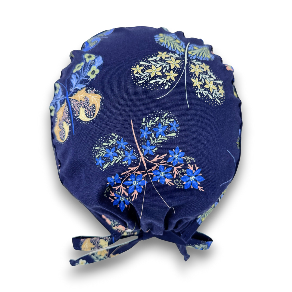 Blue Butterfly Skull tie-back style surgical scrub cap for men by Paradise Caps.