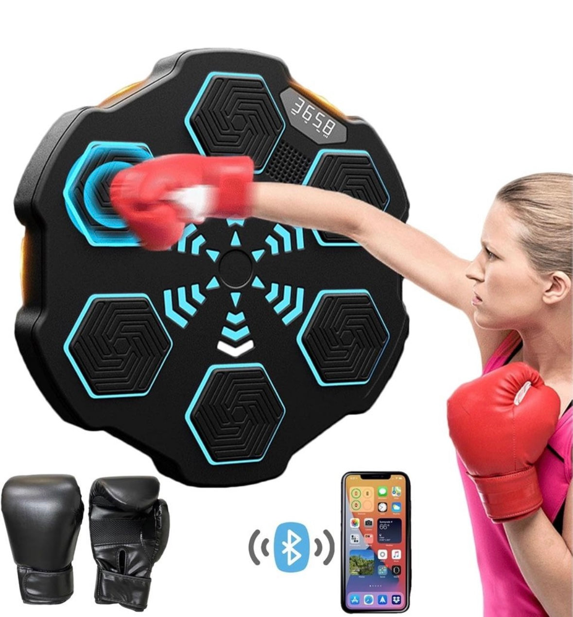 BNANDXC Wall Mounted Smart Bluetooth Music Boxing Trainer, Music Boxing Machine with Boxing Gloves, Electronic Boxing Target Workout Punching