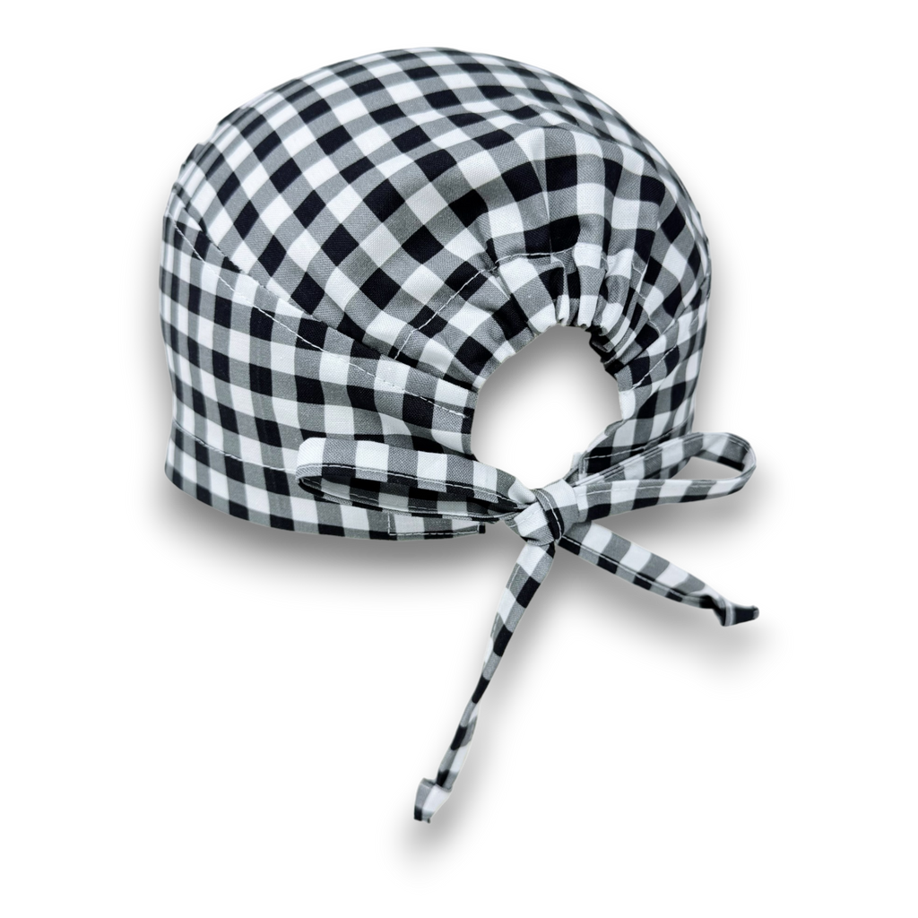 Men's surgical scrub cap. Checkered skull tie-back style scrub cap by Paradise Caps.