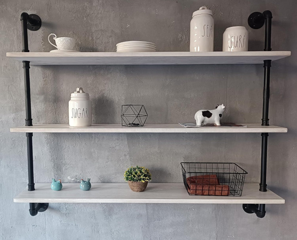HDDFER Floating Bookshelf Shelves Industrial Pipe Shelving Pipe Shelves Rustic White Wall Shelves 36 Inch Farmhouse Book Shelves for Kitchen Bar,Bathr
