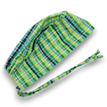 Green plaid Skull tie-back style surgical scrub cap for men by Paradise Caps.