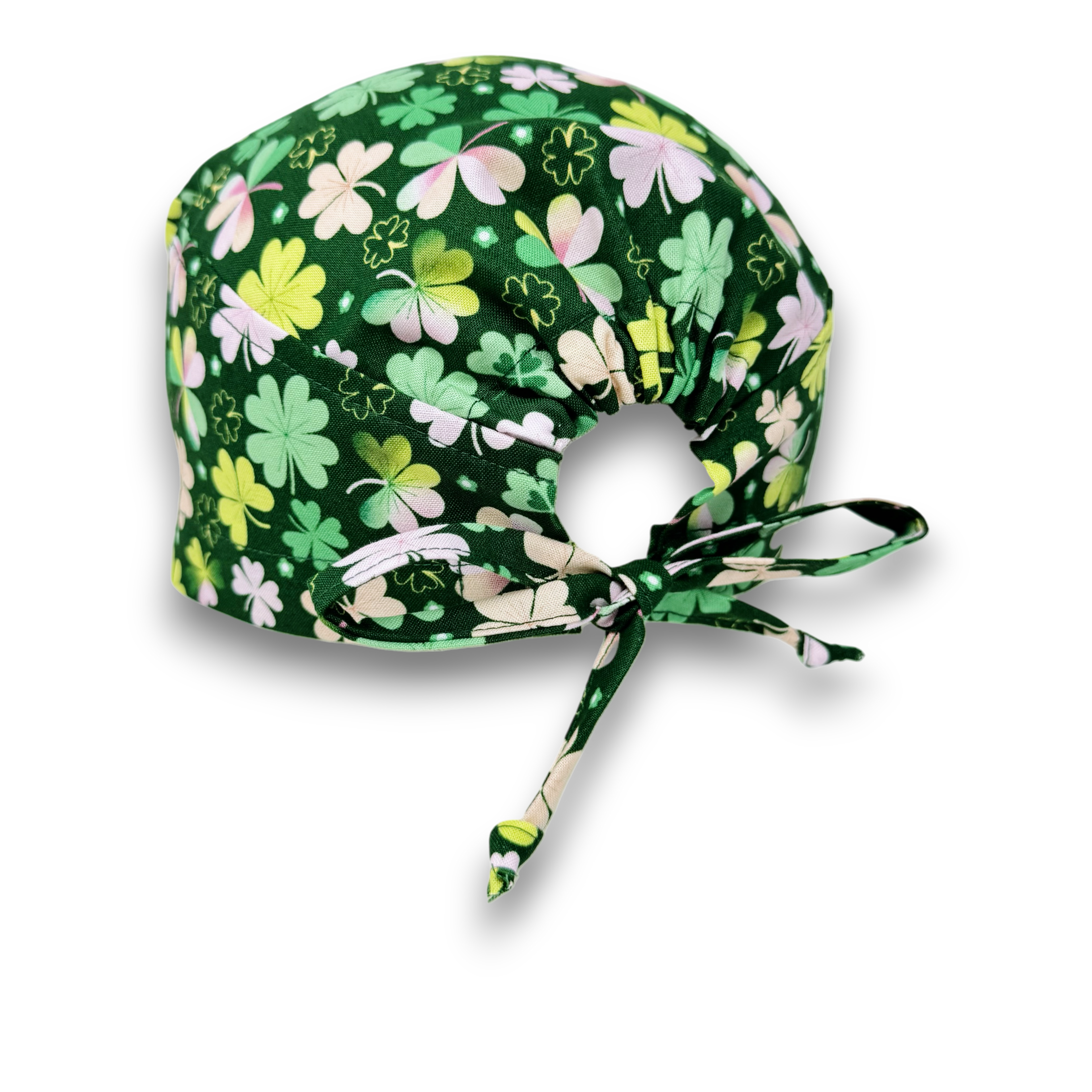 St. Patrick's Day Shamrock Surgical Scrub Cap. Tie-Back Cotton Skull Cap by Paradise Caps.