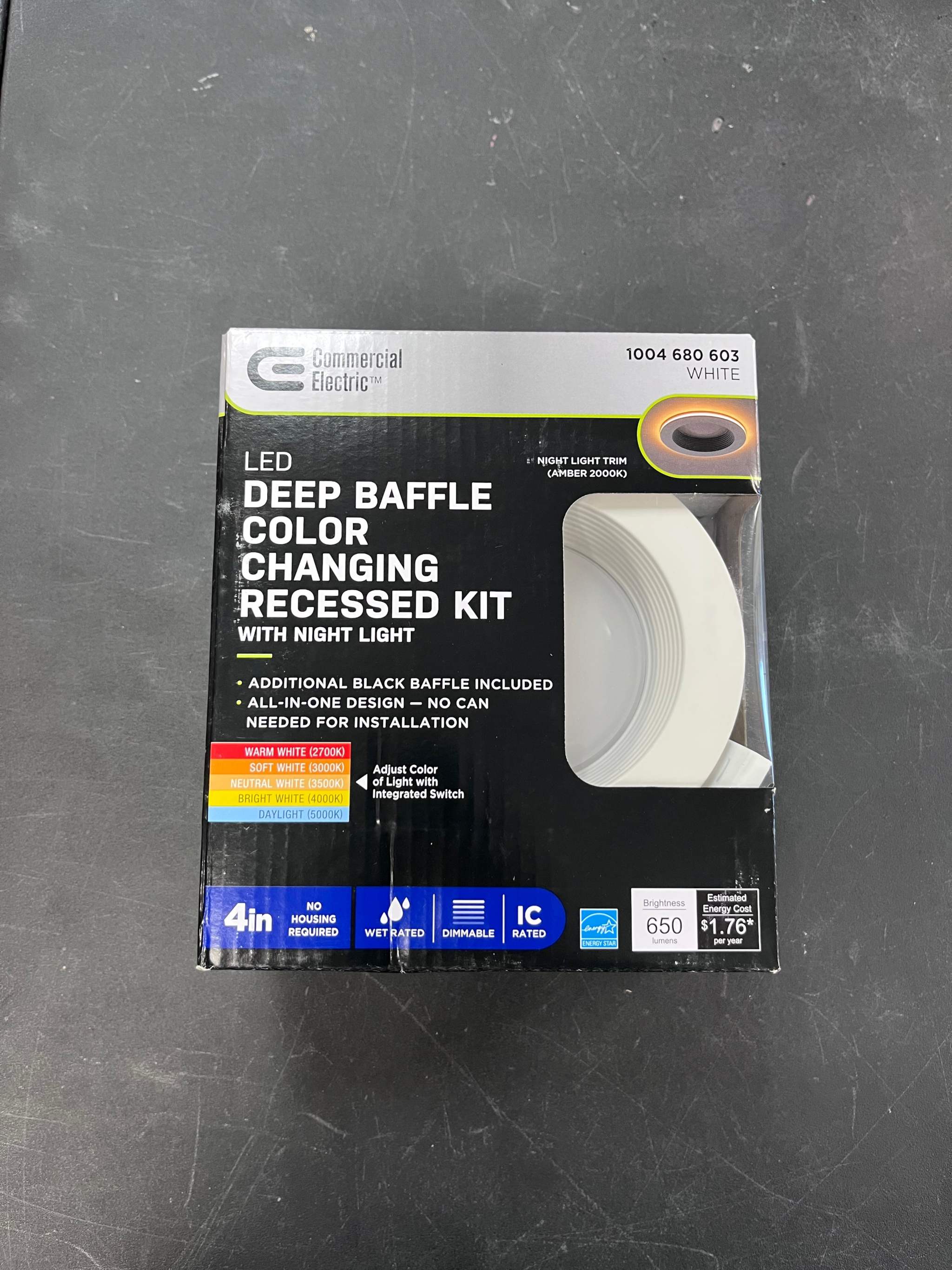 Brand New Commercial Electric 4 in. Adjustable CCT Integrated LED Canless Recessed Light Trim with Night Light 650 Lumens Reduces Glare and Eye Strain