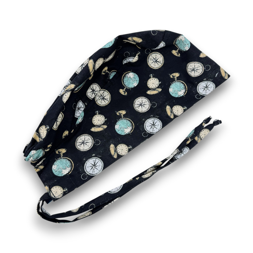 Compass Skull tie-back style surgical scrub cap for men by Paradise Caps.