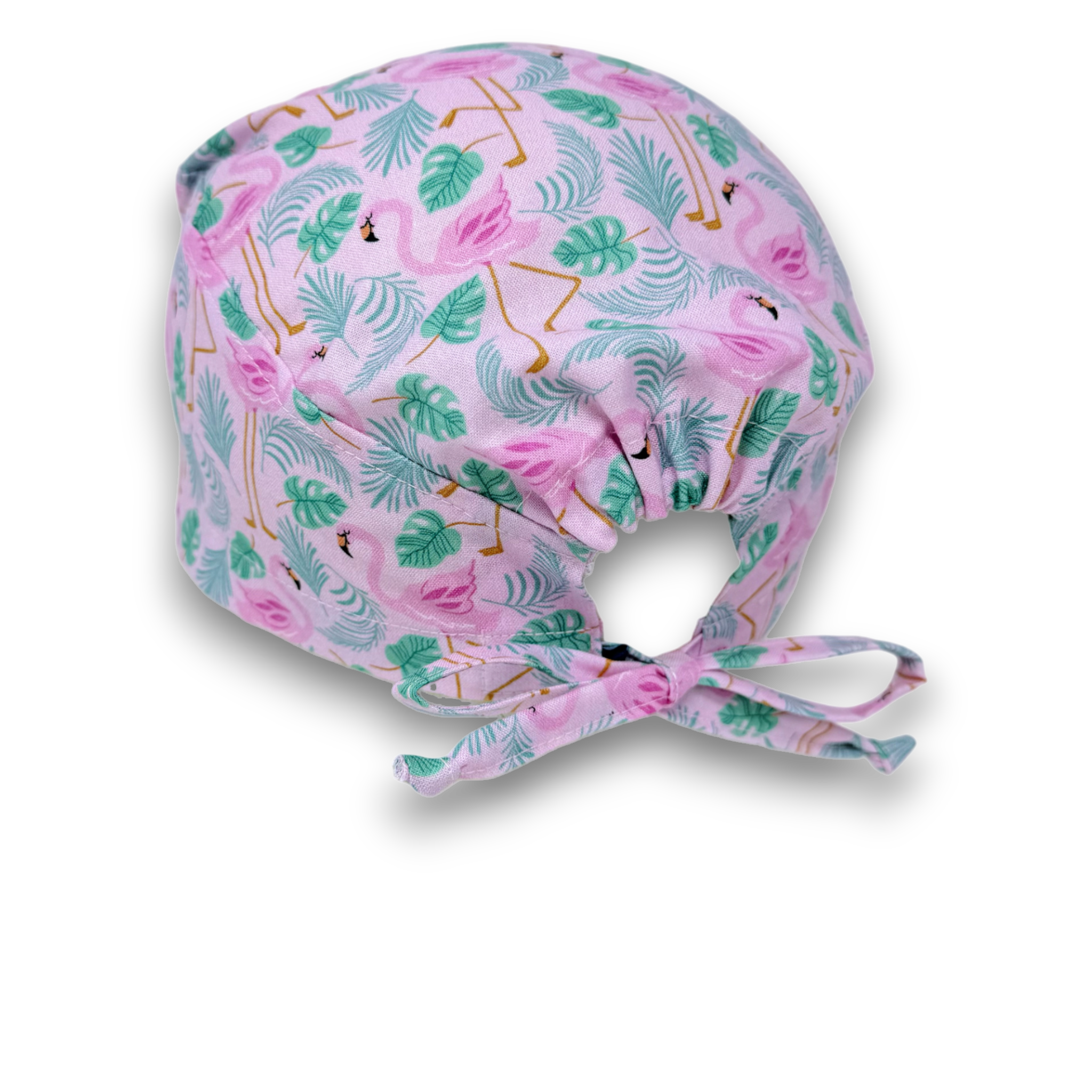 Surgical scrub cap. Flamingo tie back scrub hat by Paradise Caps.