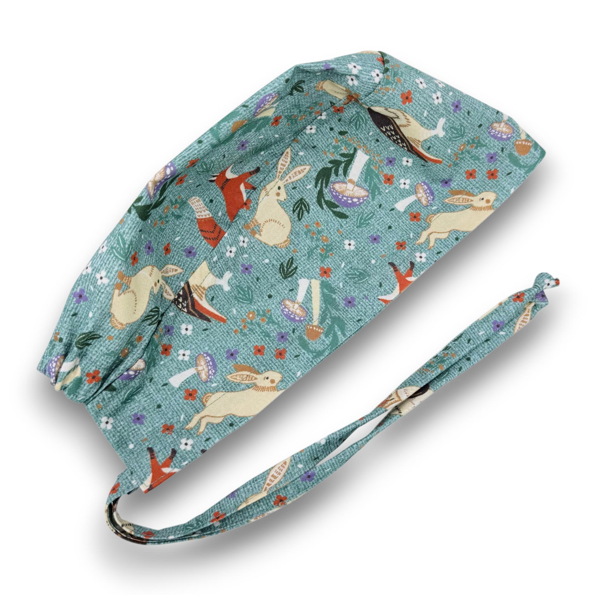 Woodland Animal Skull tie-back style surgical scrub cap for men by Paradise Caps.