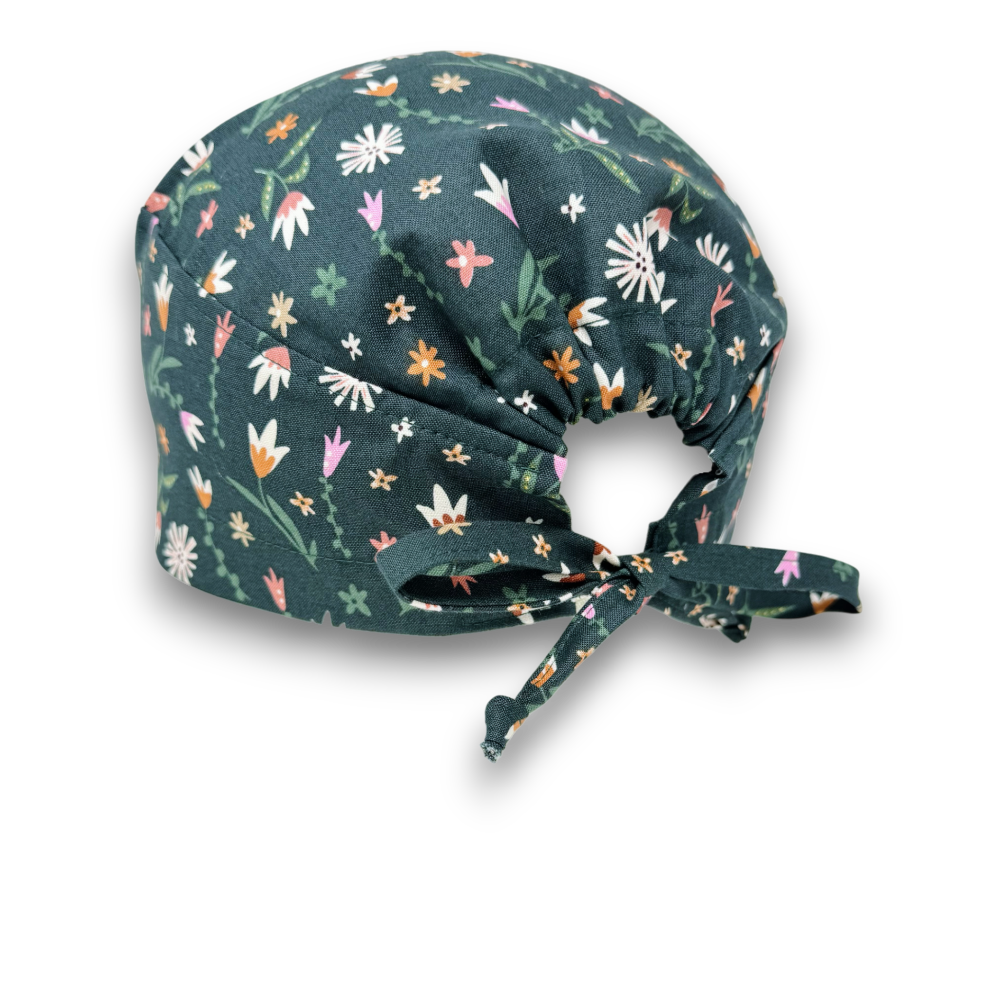 Floral Skull tie-back style surgical scrub cap by Paradise Caps.