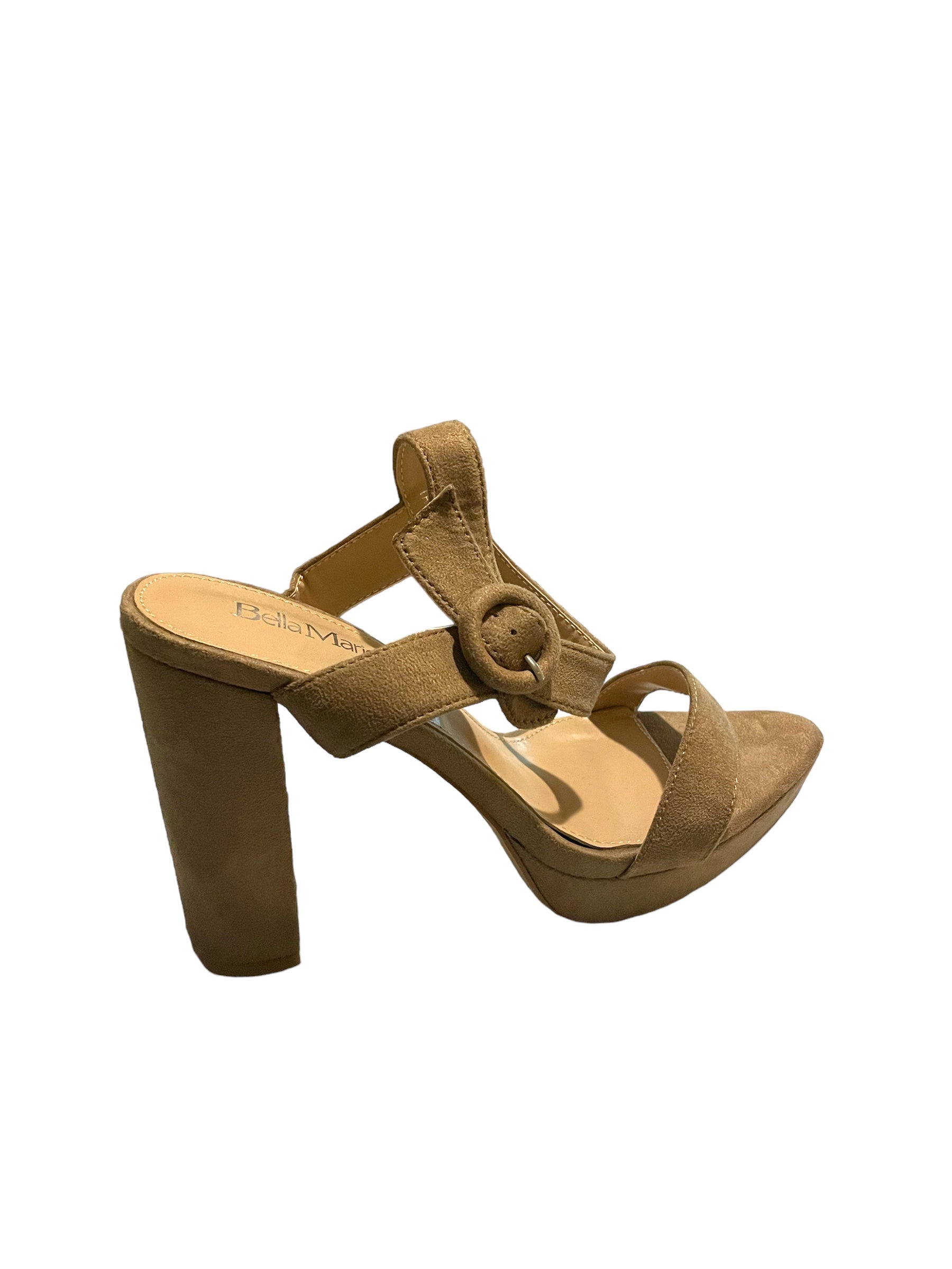 Bella Marie Women's Strappy Pump Block Taupe Suede High Heels