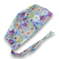 Watercolor Floral skull tie-back style surgical scrub cap by Paradise Caps.