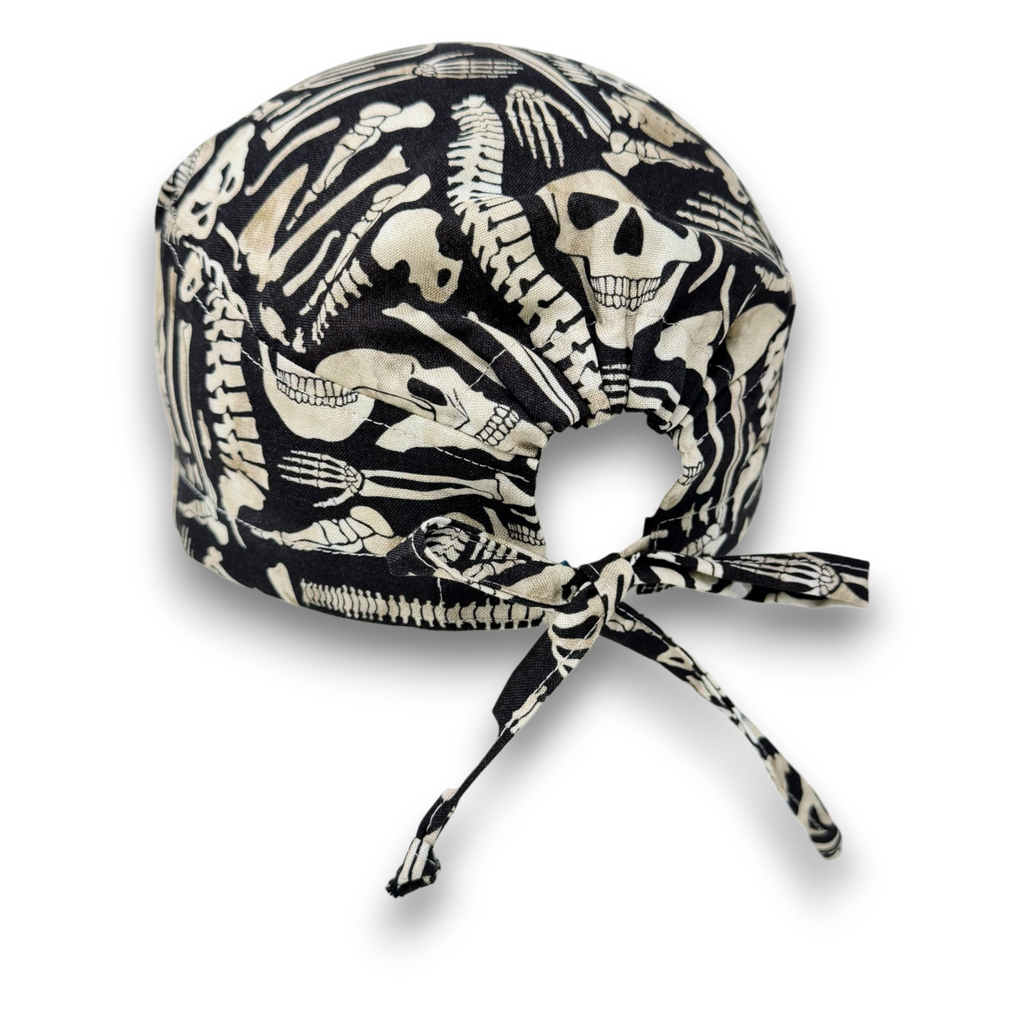Skeleton Men's surgical scrub cap. Anatomy Bones skull tie-back style scrub cap by Paradise Caps.