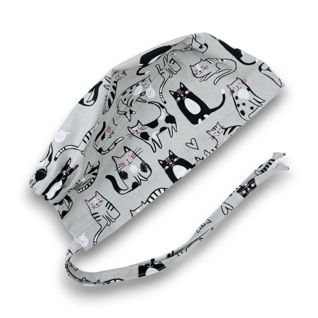Cat Skull tie-back style surgical scrub cap for men by Paradise Caps.