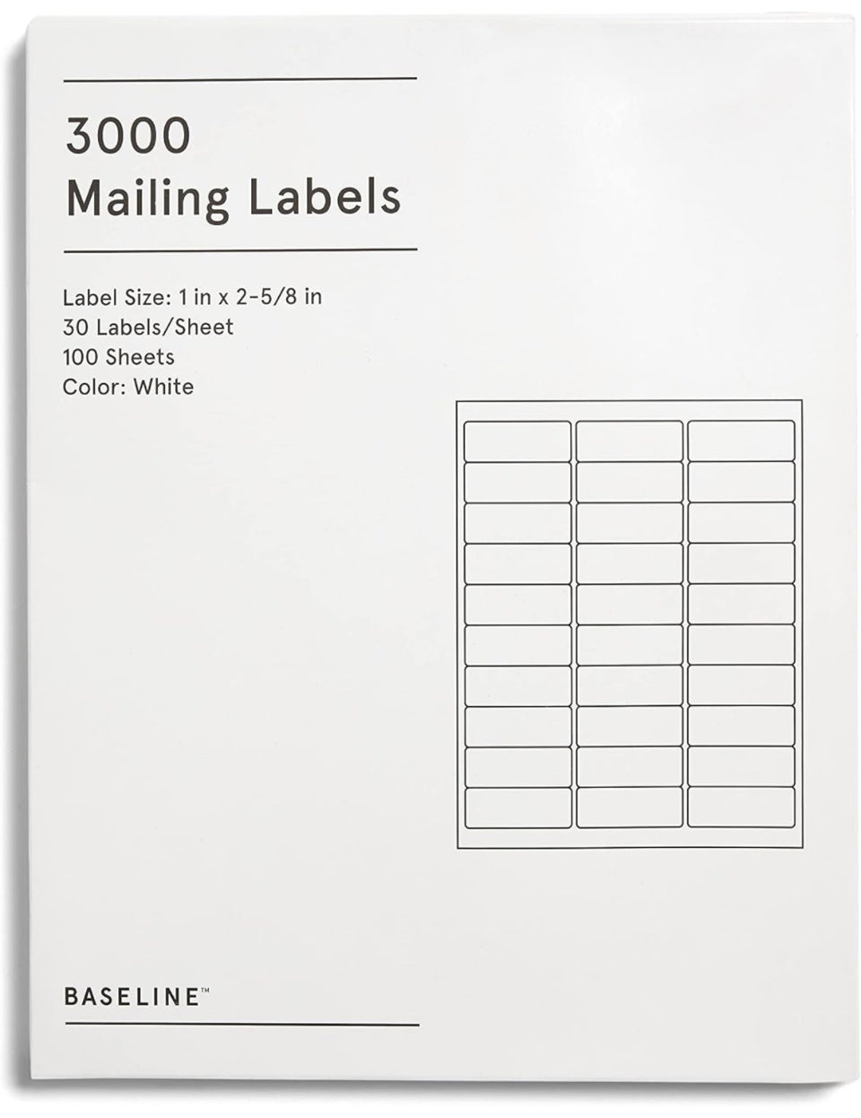 Staples BL58260 Baseline Mailing Labels, White, 3000/Pack