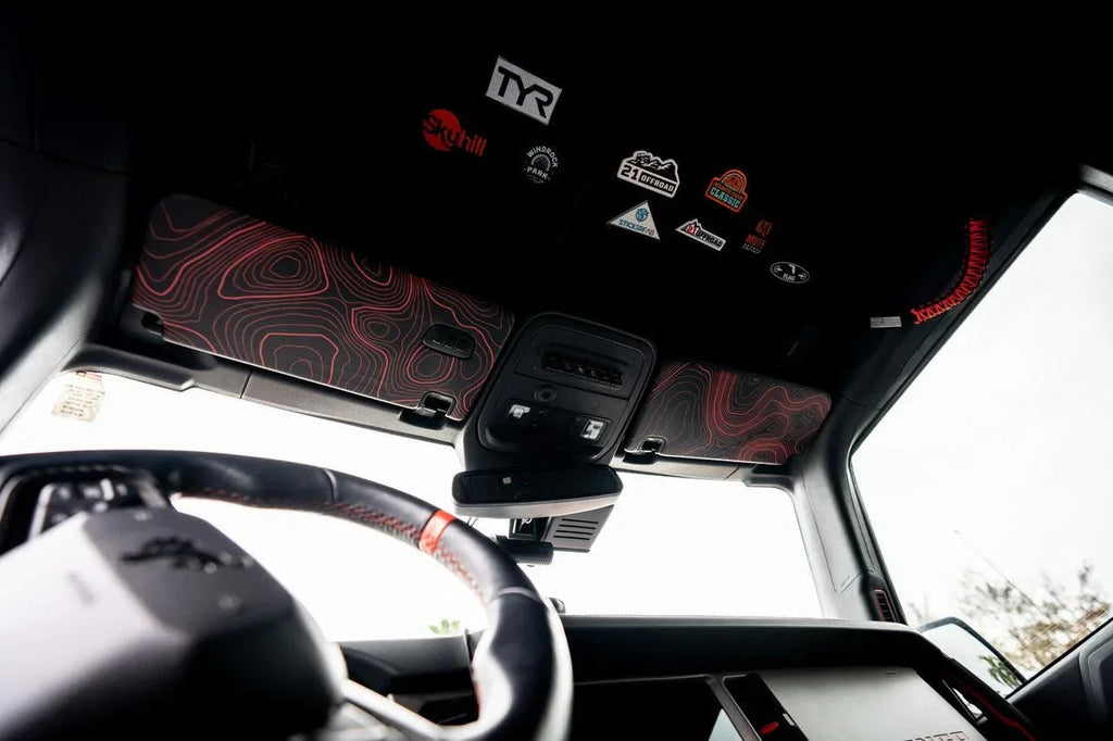 Topographic Interior Sun Visor Overlays - 2024+ Ranger Raptor (with Homelink)