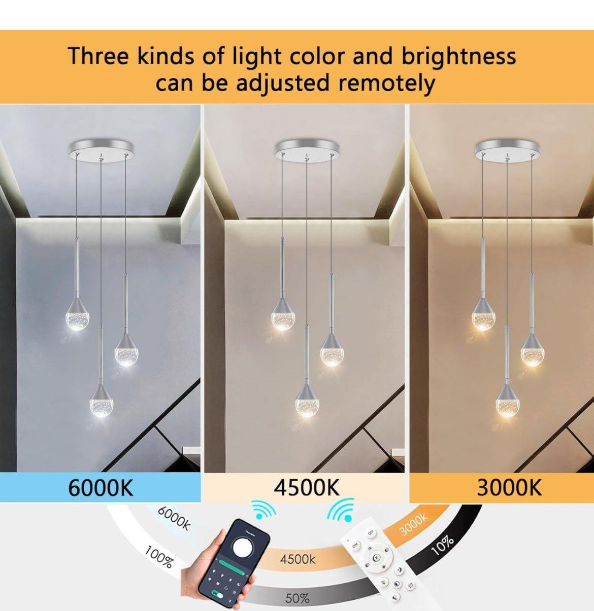 HAIXIANG Mini Chandeliers 3-Lights Modern Chrome Light Pendant Lights