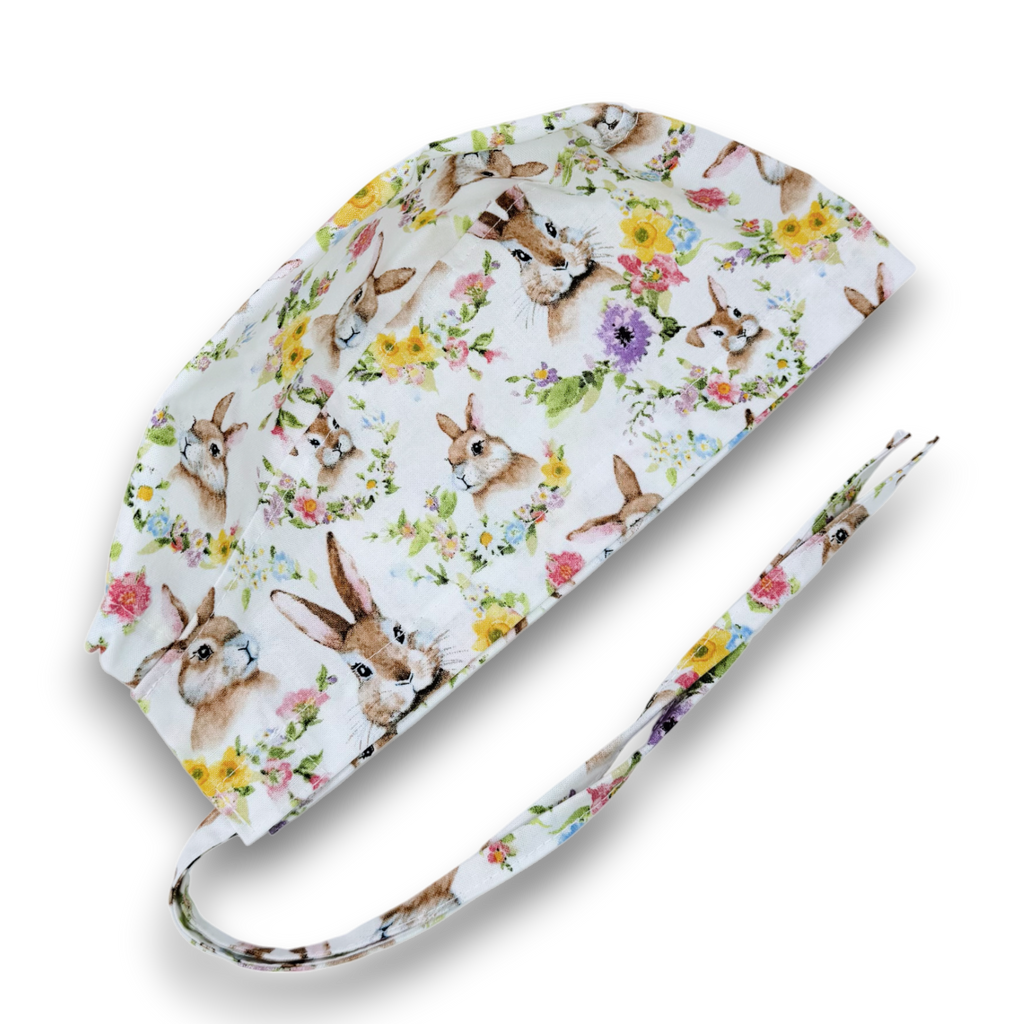 Bunny Skull tie-back style surgical scrub cap for men by Paradise Caps.