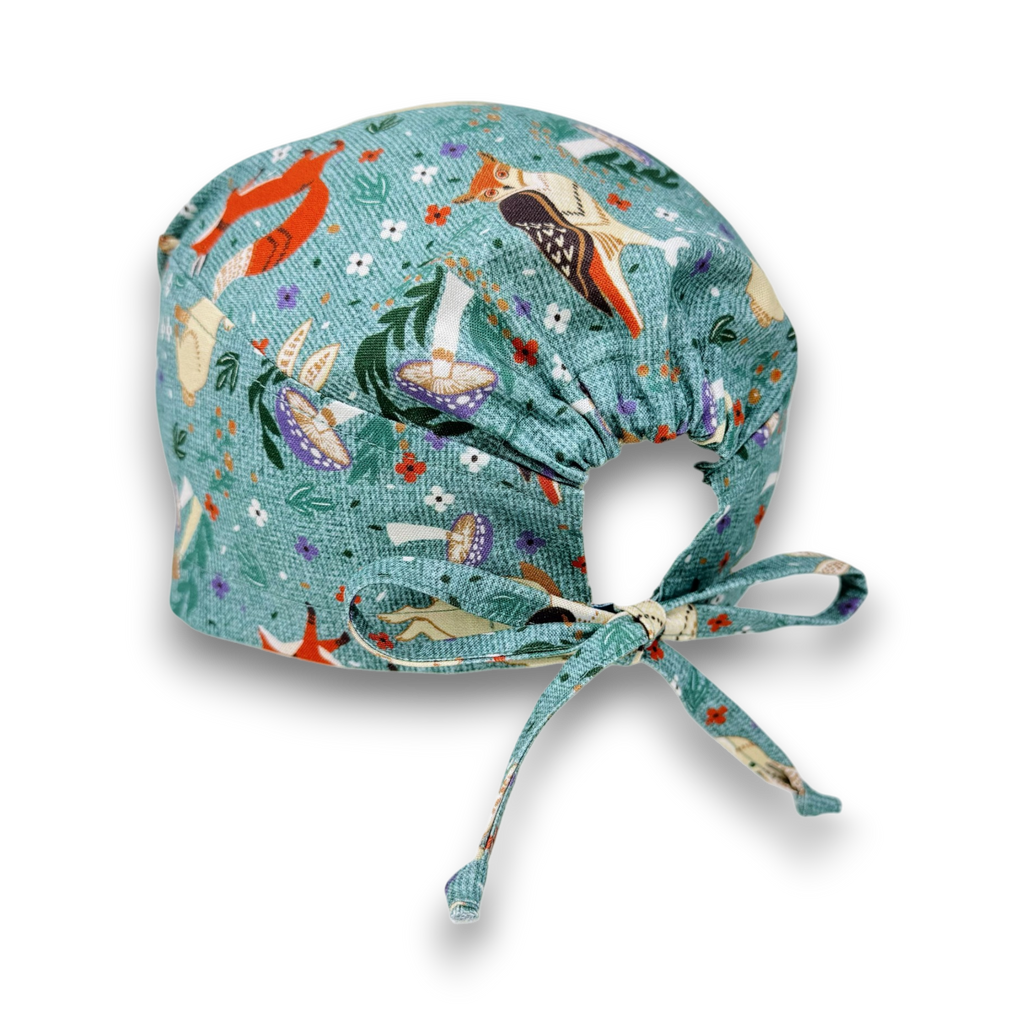 Woodland Animal Skull tie-back style surgical scrub cap for men by Paradise Caps.