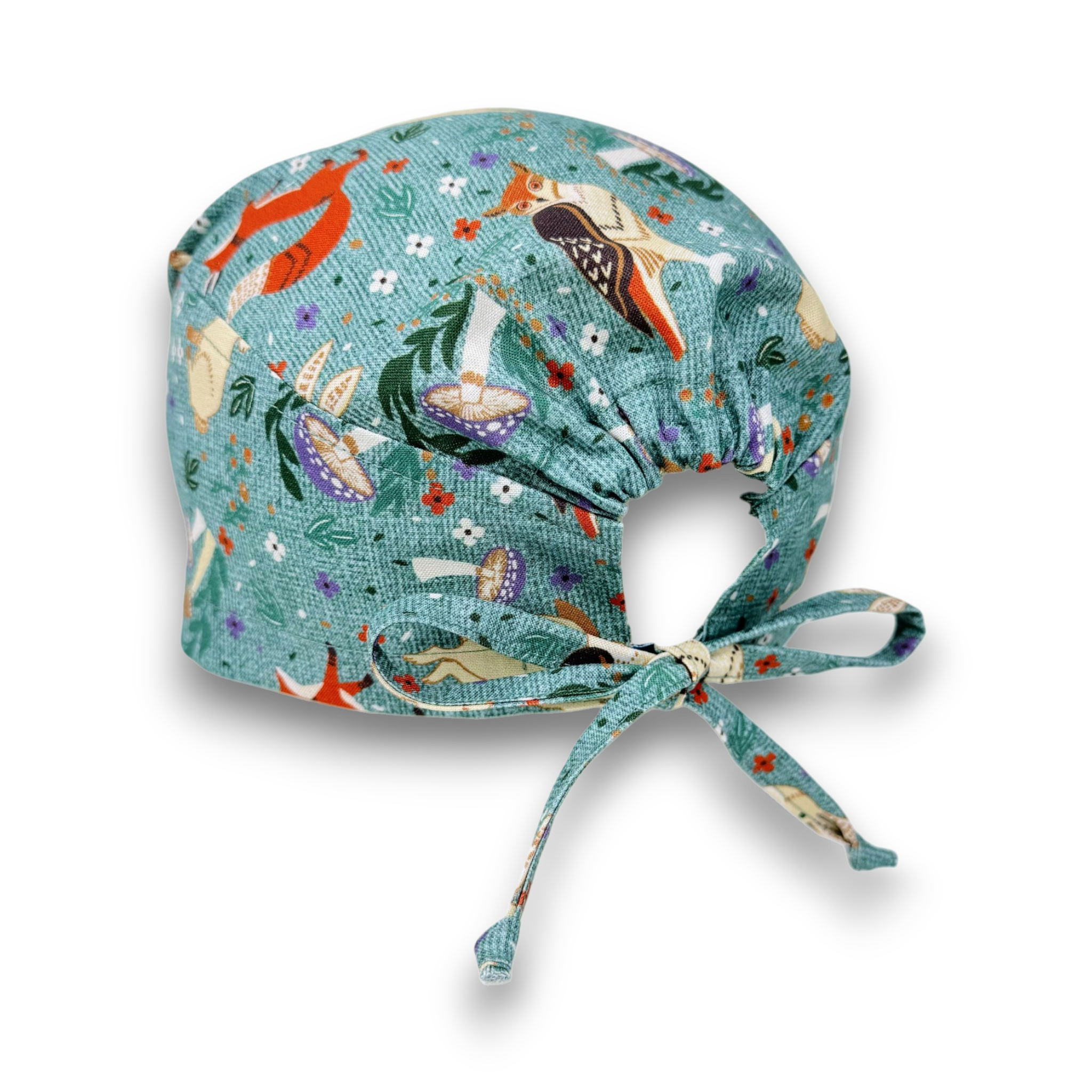 Woodland Animal Skull tie-back style surgical scrub cap for men by Paradise Caps.