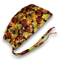 Fall leaves skull tie-back style surgical scrub cap for men by Paradise Caps.