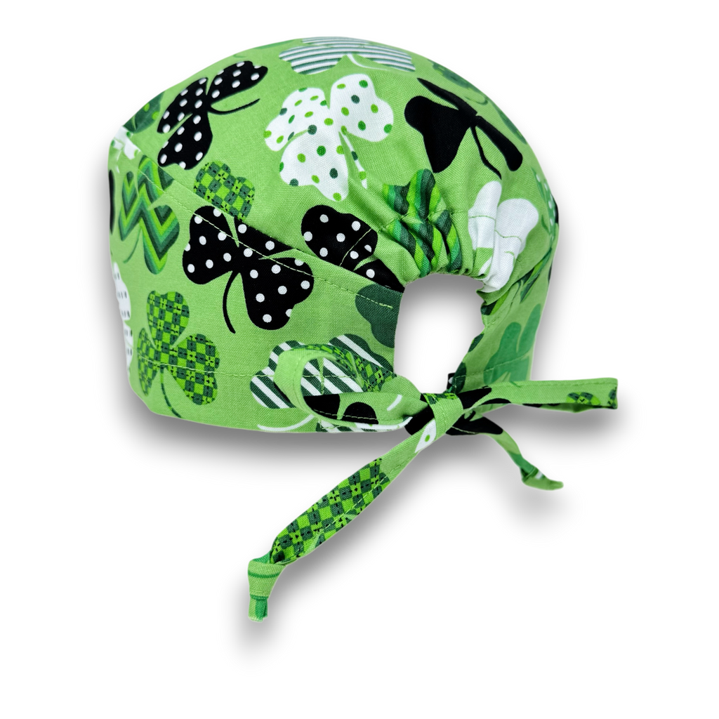 St. Patricks Day Irish Skull tie-back style surgical scrub cap for men by Paradise Caps.