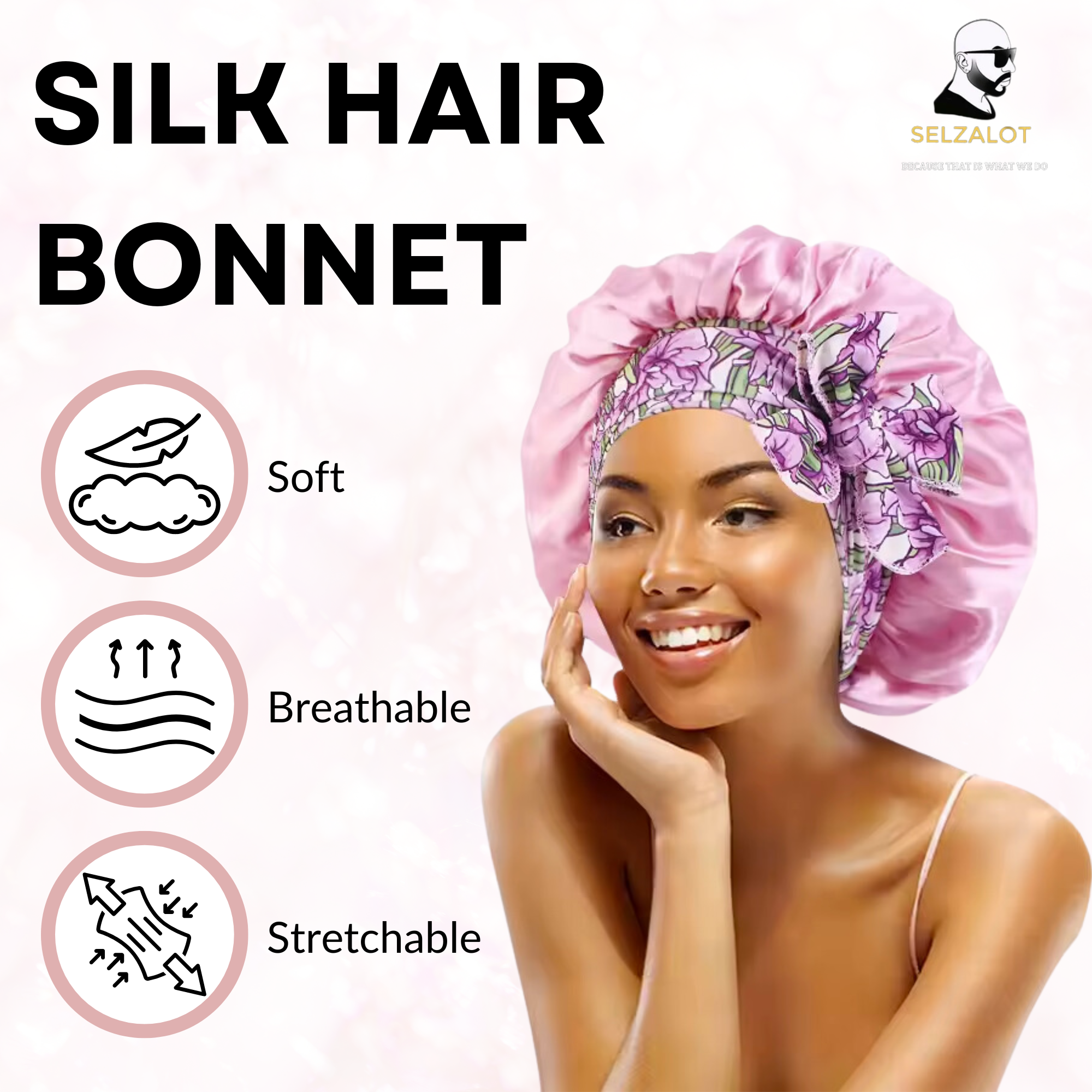 Curly Hair Bonnet Sleeping Hair Bonnet for Protecting Hair from Damage/Breakage Cute Bow Design Adjustable Bonnet for Long/Curly/Wavy Hair Sleep Bonnet for Natural Hair Protection