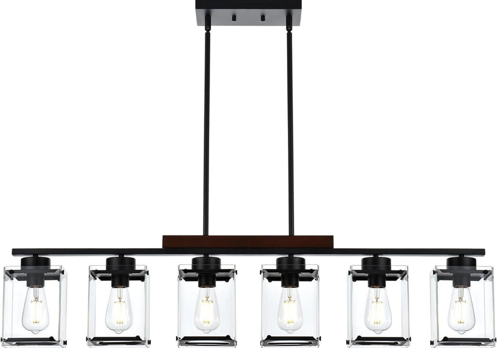 TULUCE 6 Light Farmhouse Chandelier Lighting Vintage Pendant Lighting Clear Glass Shade Flush Mount Lighting Fixture Black Pendant Lamp for Entryways,