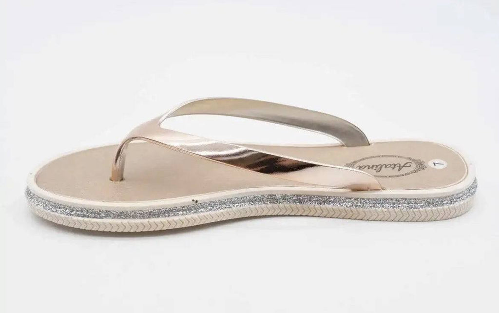 Atalina Sandals Womens Rose Gold Silver Glitter Thong Flip Flop Flat Heel