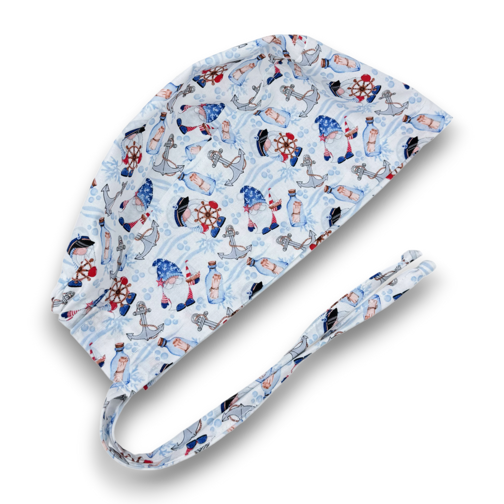Gnome Skull tie-back style surgical scrub cap for men by Paradise Caps.