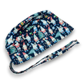 Santa Skull tie-back style surgical scrub cap by Paradise Caps. Navy
