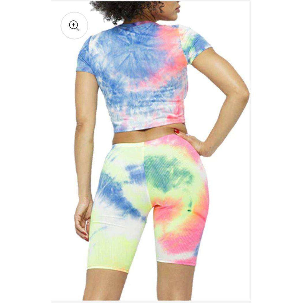TIE DYE RIBBED CROP TOP&BIKER SHORT SET
