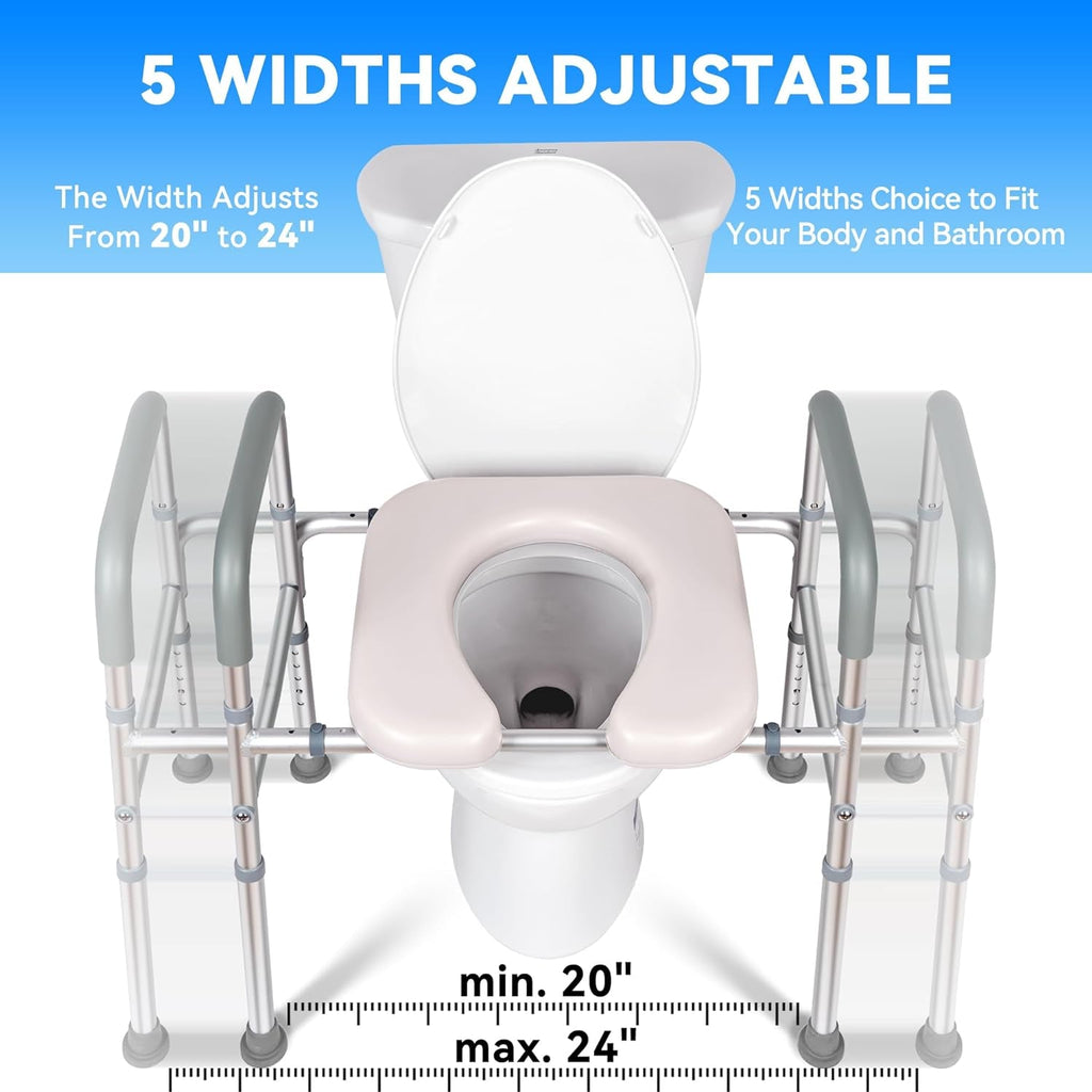 LimLuc Raised Toilet Seat with Handles, Width and Height Adjustable Raised Toilet Seat with Arms and Widen Seat, Up to 400lbs, Raised Toilet Seat for Seniors, Handicap, Pregnant, Fits Any Toilet