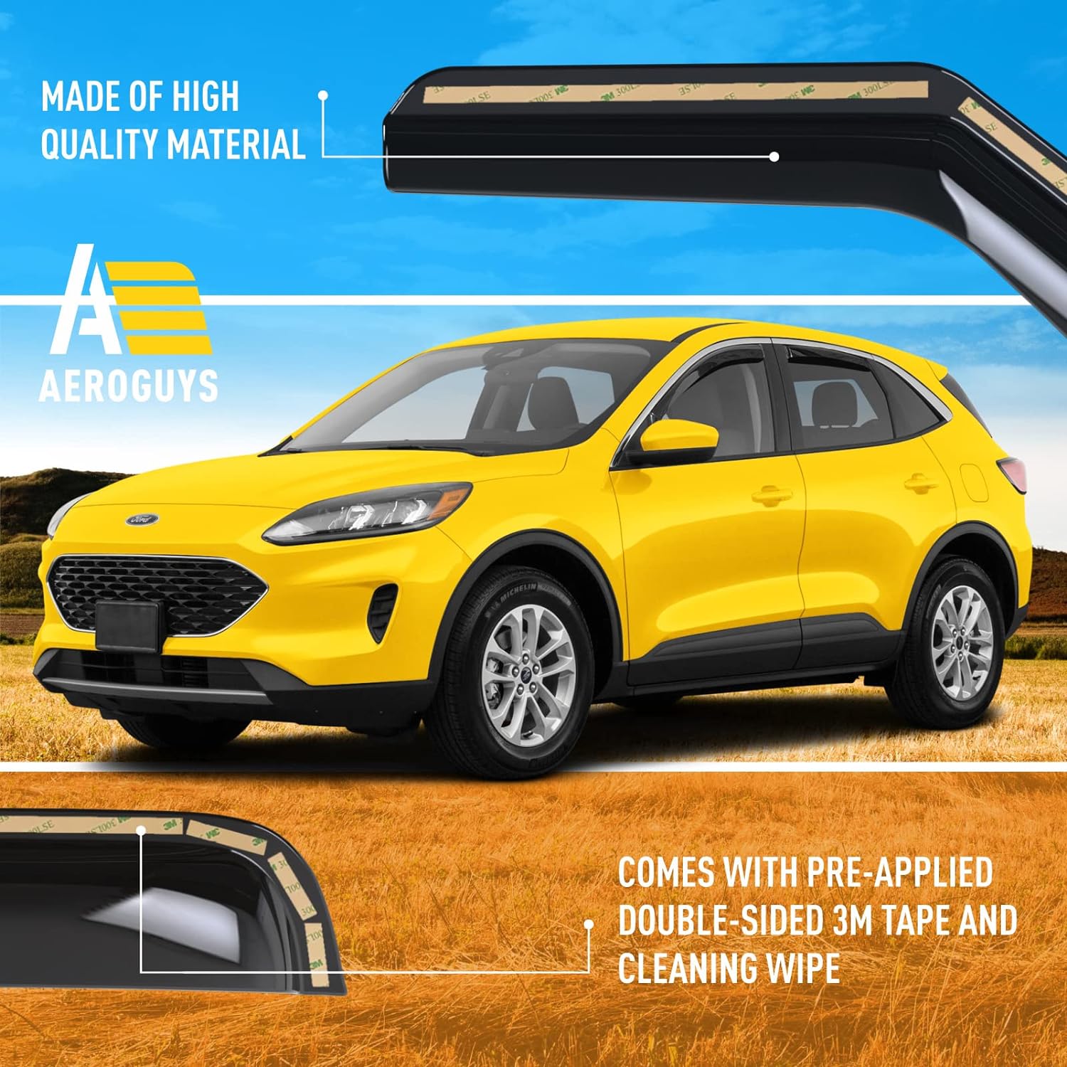AEROGUYS
4.4★★★★
Extra Durable Window Deflectors in-Channel Window Visors Rain Guards Fit for Ford Escape 2020-2024, Sun Visors, Wind Vent Visors, Window Vent Shades, Exterior Car Accessories - 4 pcs. AG0038