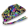 Mardi Gras Skull tie-back style surgical scrub cap for men by Paradise Caps.