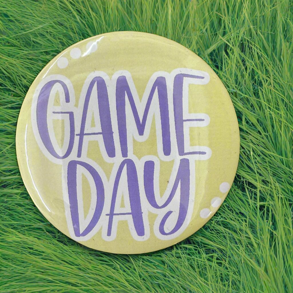Game Day 3" Button: Purple & Yellow