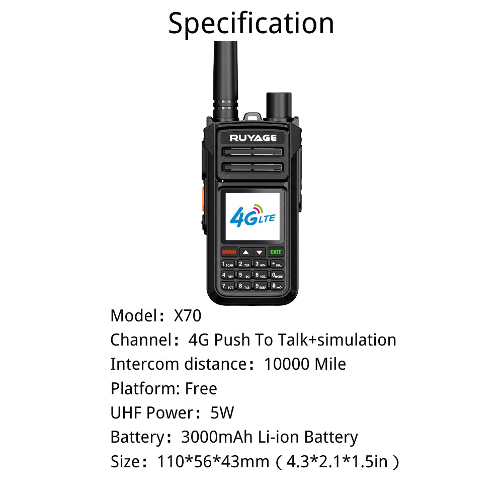 Ruyage Radio Nationwide PTT Dual-Mode Walkie-Talkie(X70)