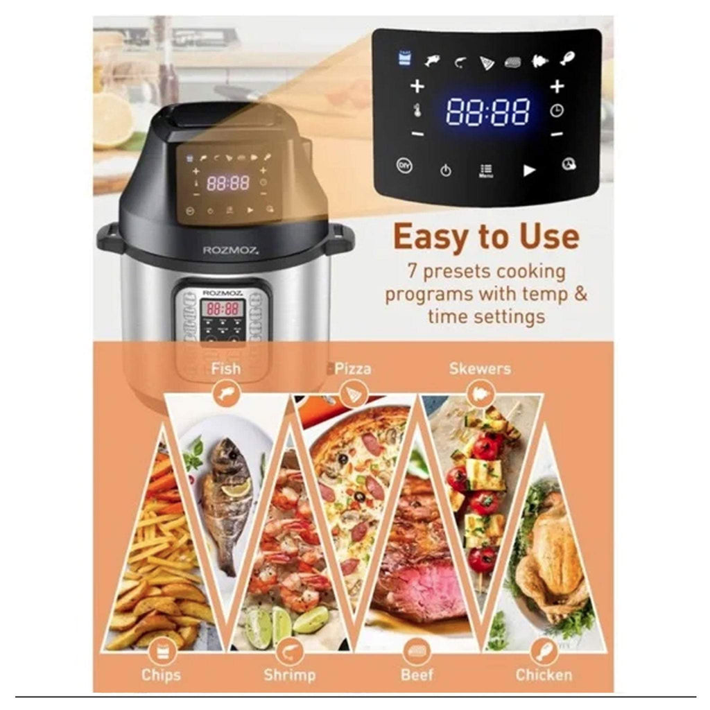 Rozmoz roaster pressure cooker air fryer instant pot lid black 6 Qt