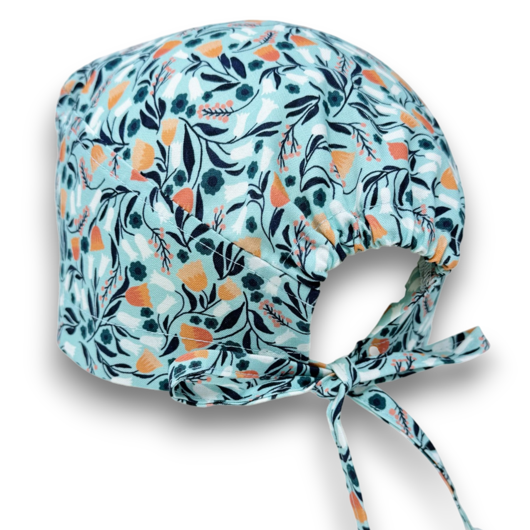 Orange bell Skull tie-back style surgical scrub cap by Paradise Caps.