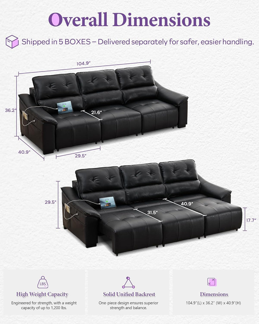 Large Electric Recliner Sectional Leather USB Ports