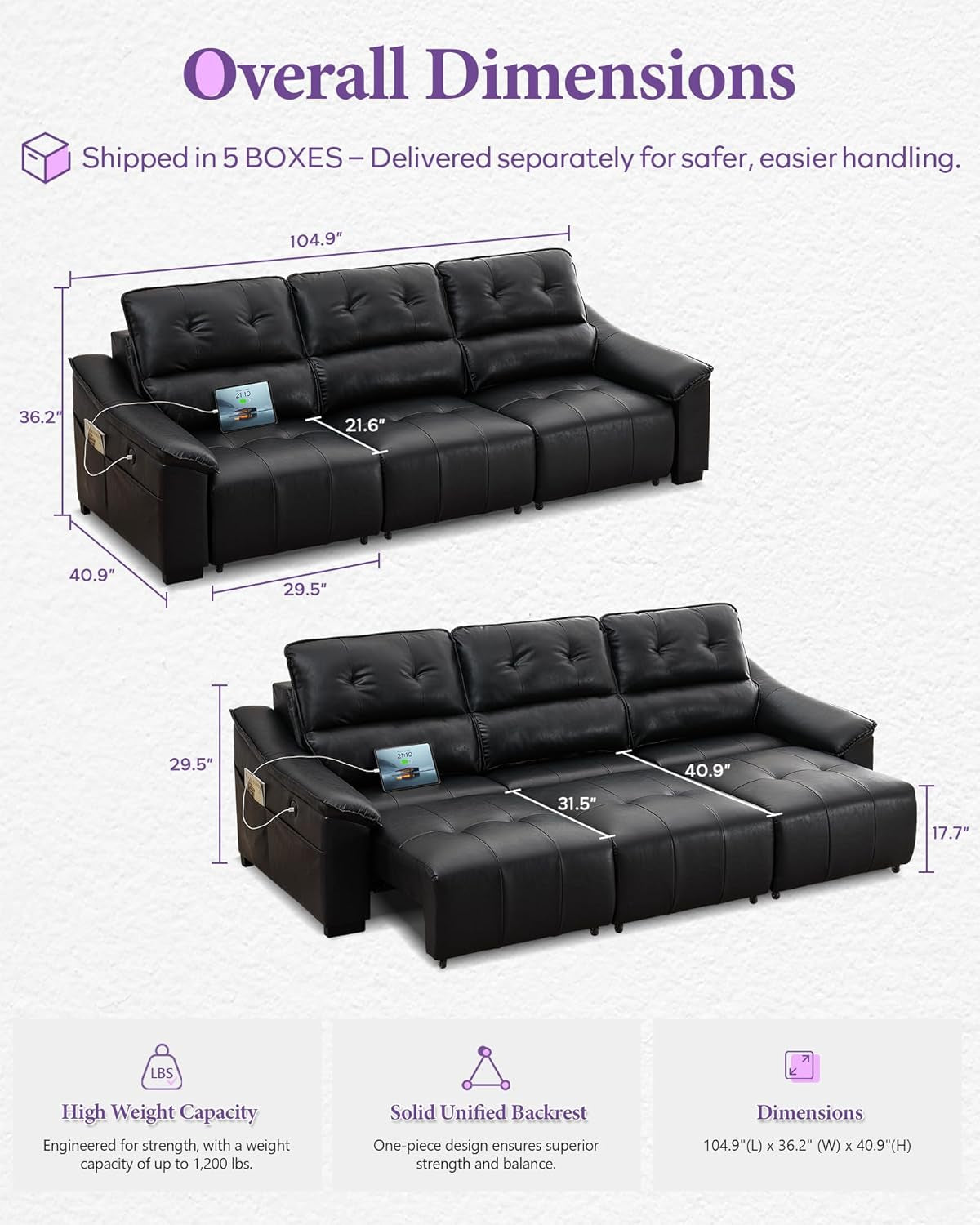 Large Electric Recliner Sectional Leather USB Ports