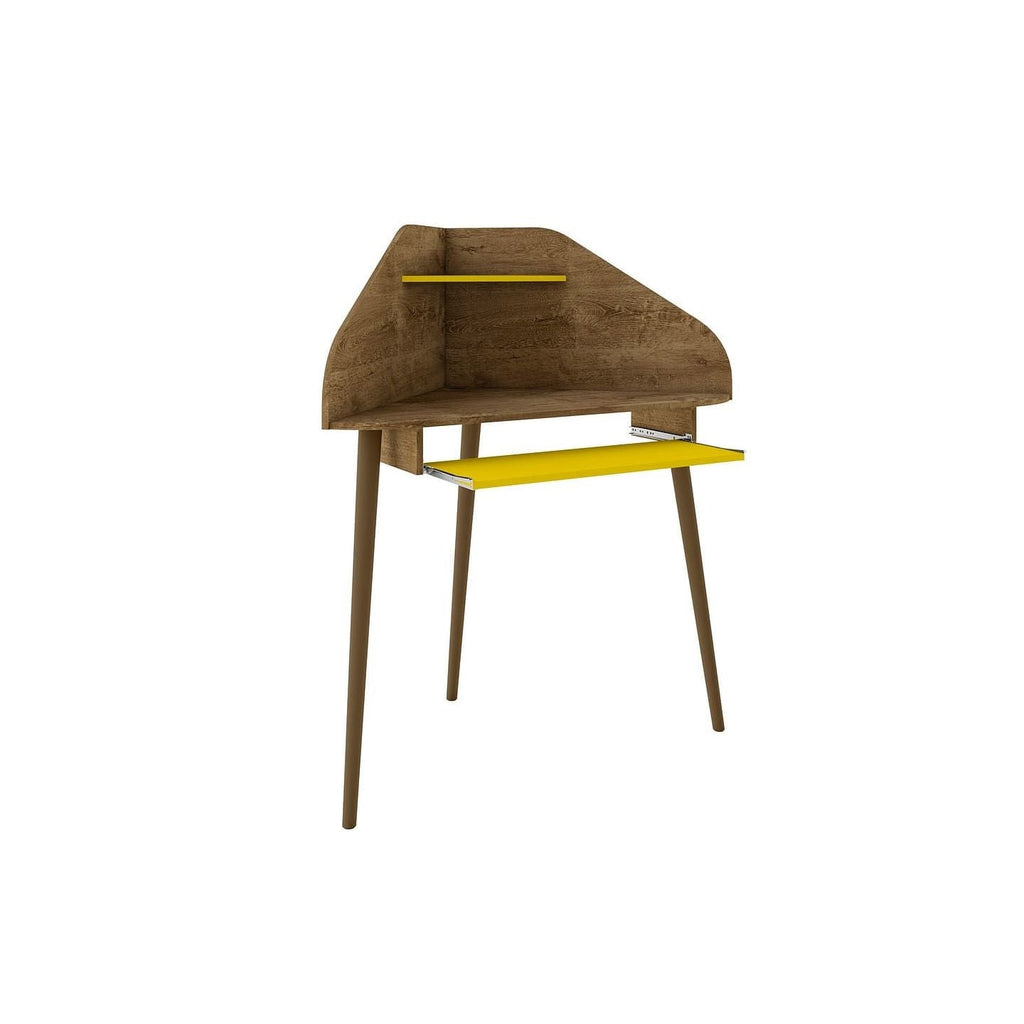 Manhattan Comfort Bradley Corner Desk with Keyboard Shelf in Rustic Brown and Yellow
