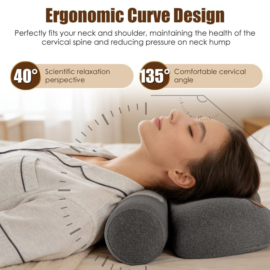 USB Heated Neck Pillow Zero Pressure Memory Foam Cervical Neck Pillow Heated Bed Pillow with Eye Mask Adapter for Pain Relief